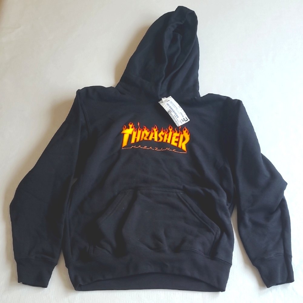 Thrasher Black Hoodie with Flame Logo